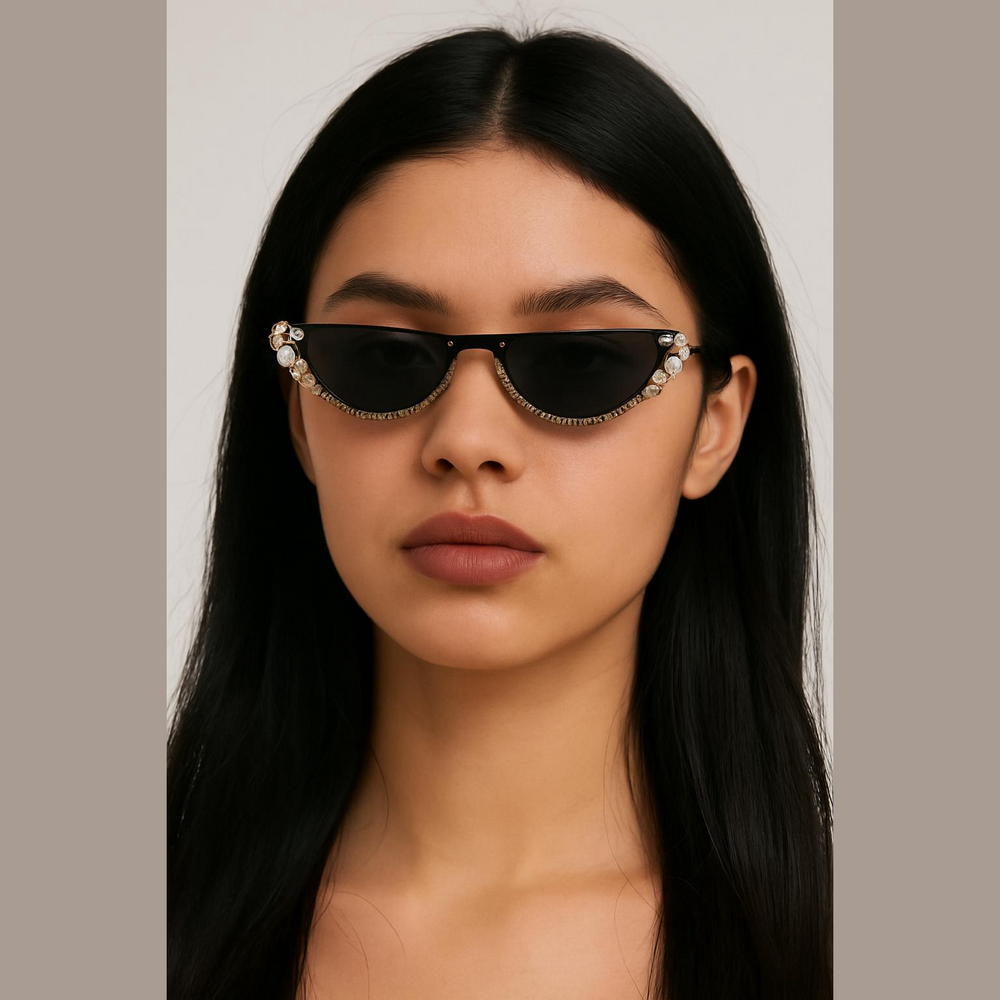 Rhinestone Decor Half Frame Sunglasses